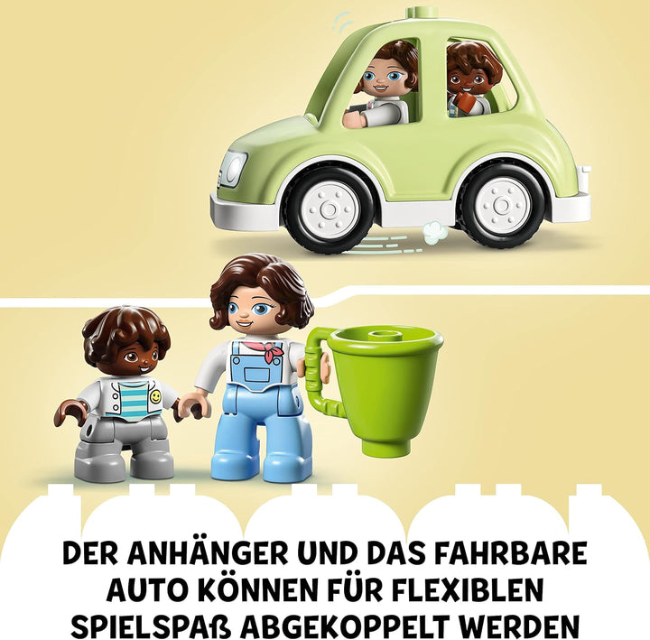 LEGO 10986 DUPLO Zuhause auf Rädern, Spielzeugauto mit grossen Steinen, Figuren und Spielzeugauto fü