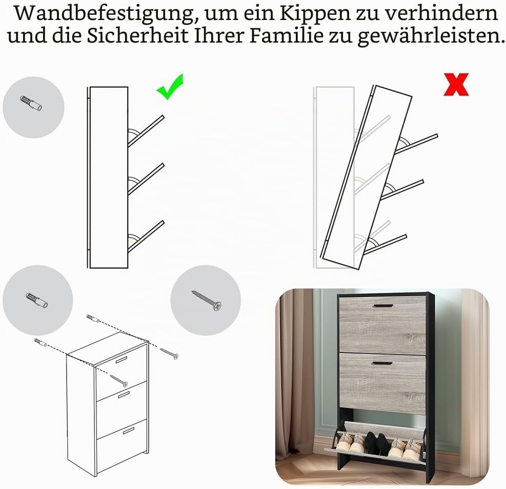 CASABEL Schuhschrank für 18 Paar – Schrank mit grossem Fassungsvermögen für Eingangsbereich, Flur –