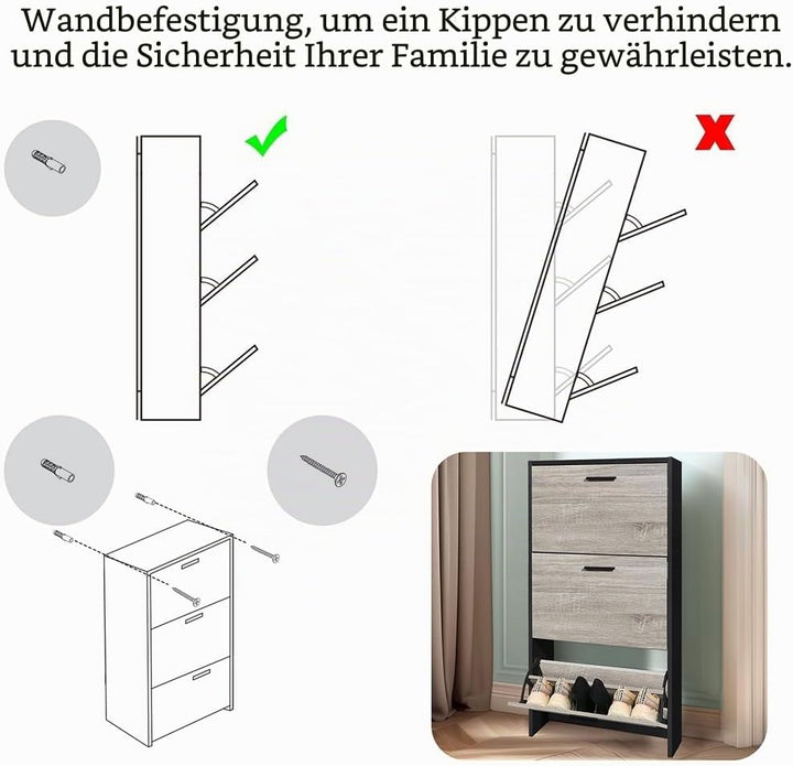 CASABEL Schuhschrank für 18 Paar – Schrank mit grossem Fassungsvermögen für Eingangsbereich, Flur –
