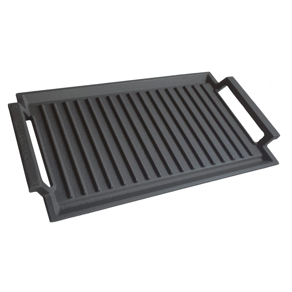 COVERCOOK Gusseisen-Grillpfanne - Grillpfanne - Rechteckige Grillplatte - 2 Griffe - 43 x 23 cm -Gri