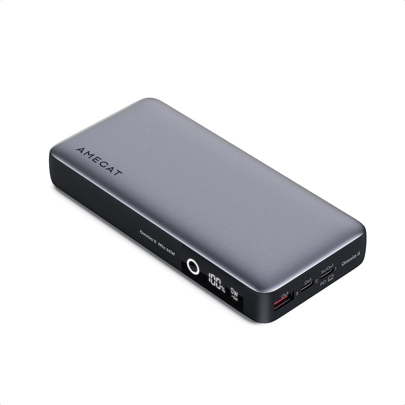 AMEGAT Power Bank 65W, 20000mAh Powerbank, USB C Input&Output externer Akku 3 Ports, Digitales Displ