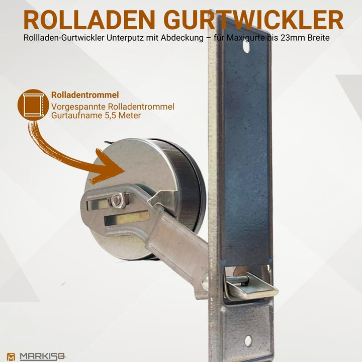 markiso® Rolladen Gurtwickler unterputz, Rollladen Aufwickler Lochabstand 160mm | 5 Stück | für Maxi