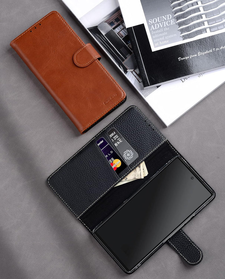 STILGUT Talis kompatibel mit Google Pixel 7 Hülle mit Kartenfach aus Leder, Wallet Case, Lederhülle