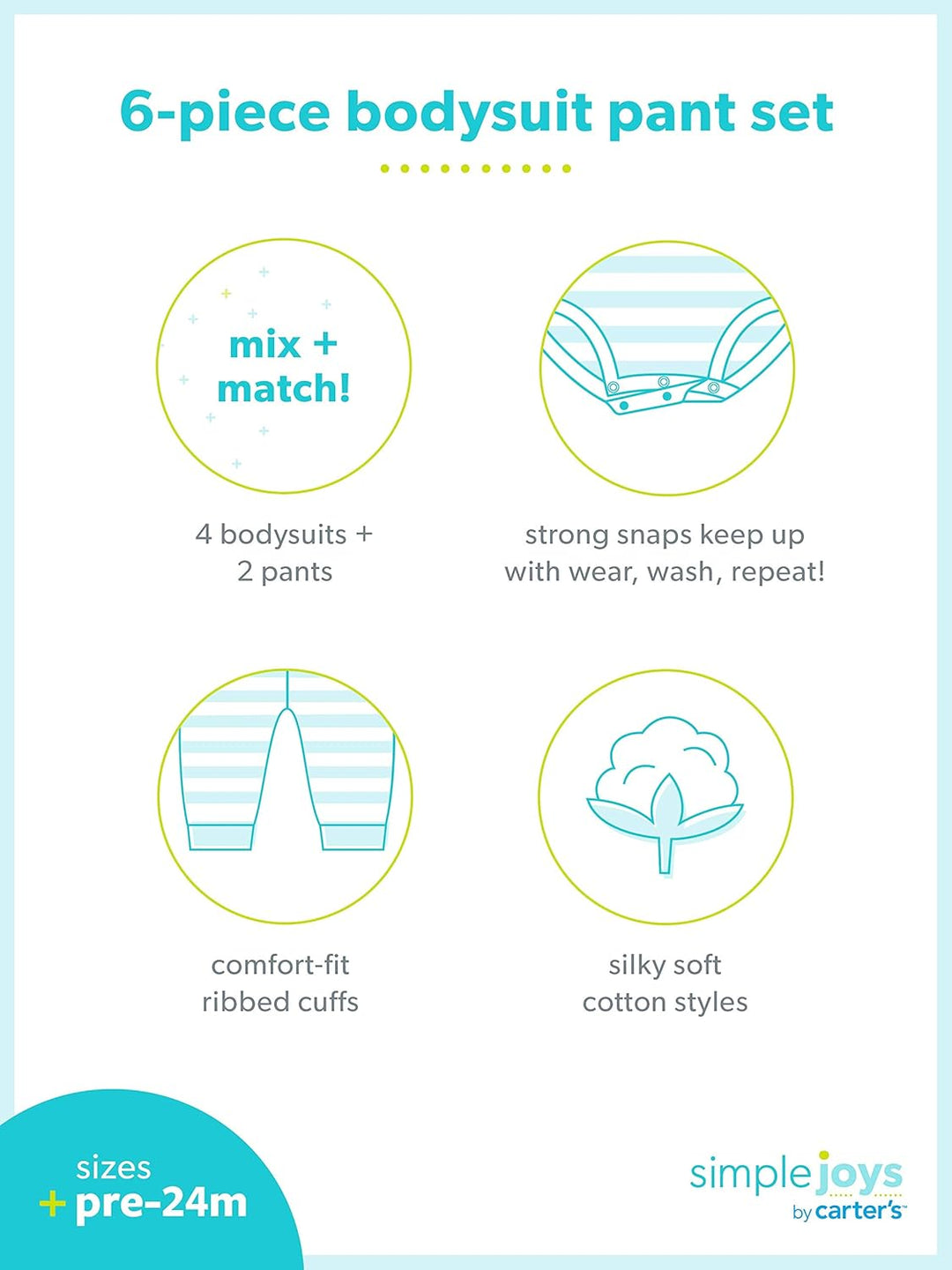 Simple Joys by Carter's Baby - Mädchen 6-piece Bodysuits (Short And Long Sleeve) And Pants Set infan
