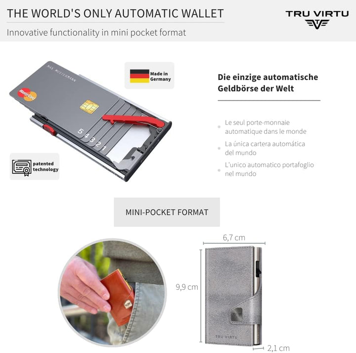 TRU VIRTU® Karten-Portemonnaie Click & Slide Glitter Silvergrey/Silver I Kreditkartenetui I Kartenet