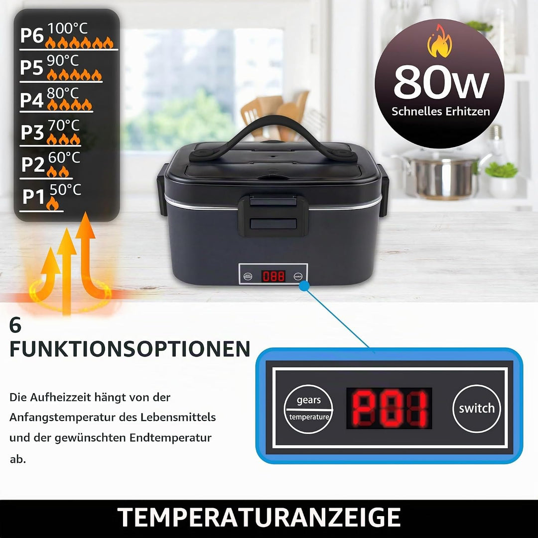 Kimfead Elektrische Lunchbox 80W Schwarz, Schwarz