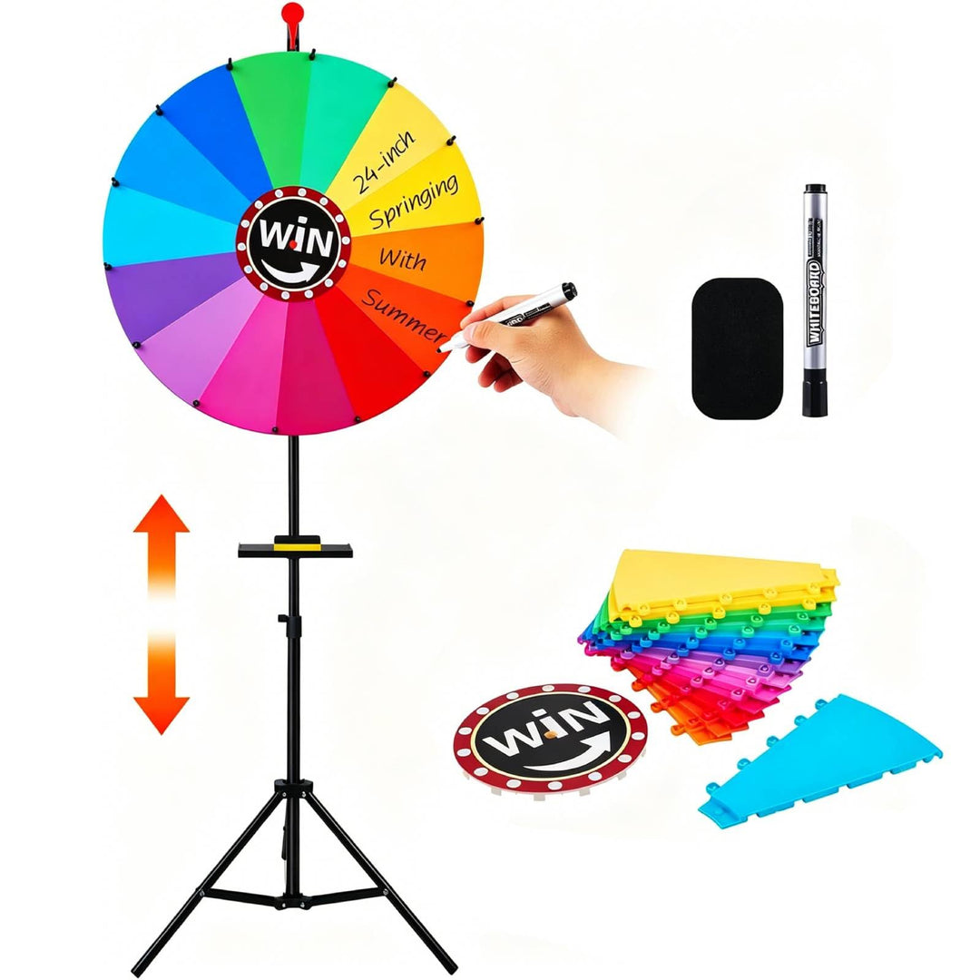 60cm Glücksrad zum Drehen, 14 Slots Glücksrad Spielzeug mit Trocken Abwischbarem Marker und Radiergu