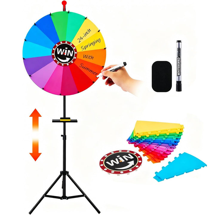 60cm Glücksrad zum Drehen, 14 Slots Glücksrad Spielzeug mit Trocken Abwischbarem Marker und Radiergu