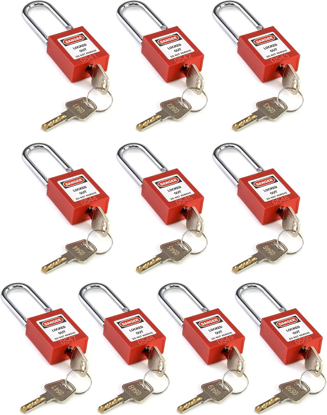 QWORK® Lockout Vorhängeschloss, 10Stk Vorhängeschlösser mit 20 Schlüssel, Rot, 38mm 10 PCS Stahl, 10