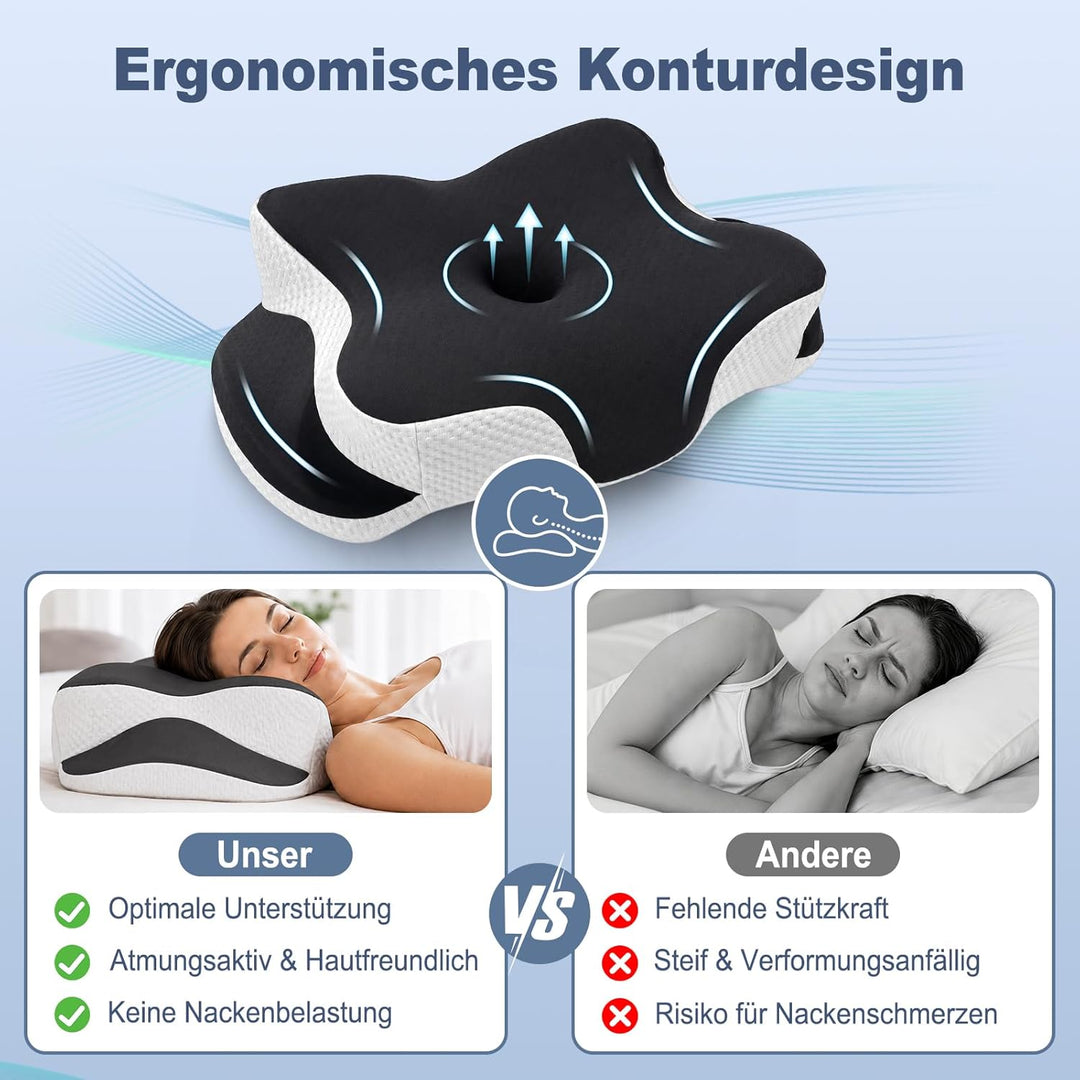 Orthopädische Kissen, Ergonomisches Kopfkissen, aus hochwertigem Memory Foam, mit Atmungsaktivem, Ab