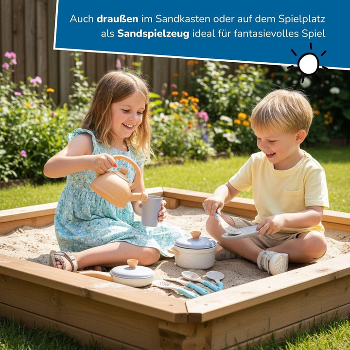 alldoro 60425 Küchenspielzeug Kinderküche, 14-TLG. Koch- & Geschirrset mit Töpfen, Pfanne, Teekanne