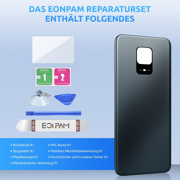 Eonpam Akkudeckel für Xiaomi Redmi Note 9S Rückseite Glas Original Backcover Back Glas Ersatz mit Re