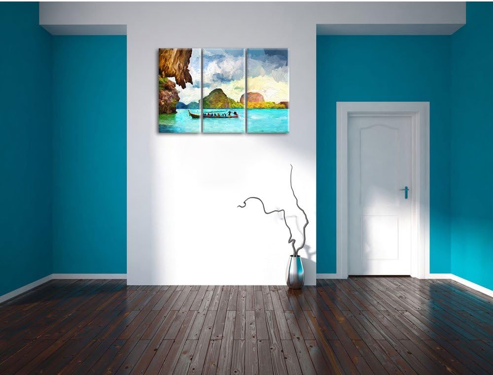 Pixxprint Thailand Phuket Playa Paradisiaca / 3-Teilig/Gesamtmass 120cm Leinwandbild bespannt auf Ho