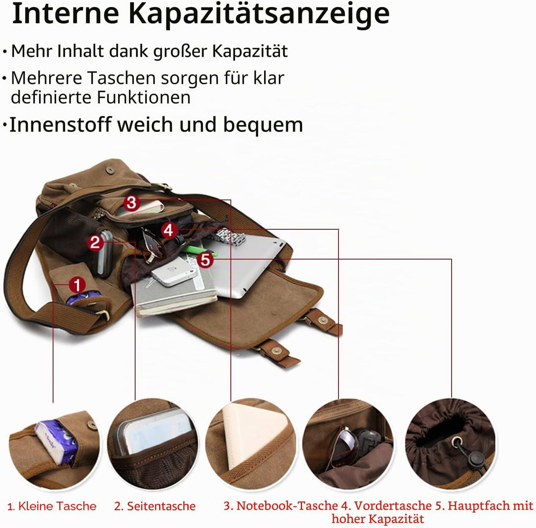 FANDARE Vintage Rucksack Sling Bag Umhängetasche Messenger Tasche Schultertasche Reisen Klein Crossb