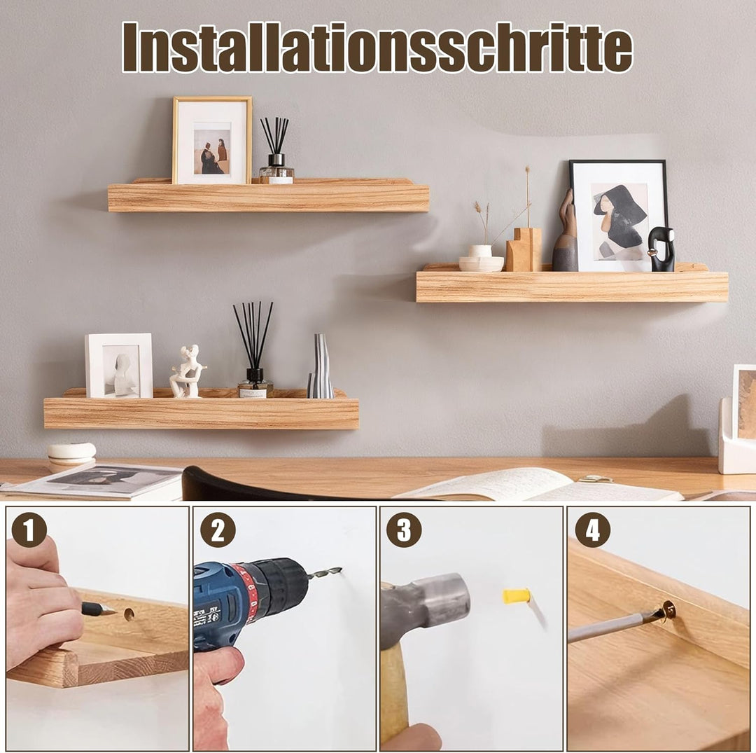 Schwimmende Regale, Rustikale Wand Montierte Ausstellungsregale für Wohnzimmer, 3 -stufige Holzorgan