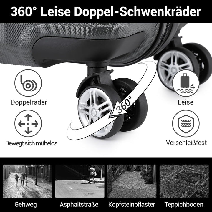 KONO Koffer Trolley Reisekoffer aus ABS+PC – Leichter Hartschalenkoffer mit 4 Zwillingsrollen und TS