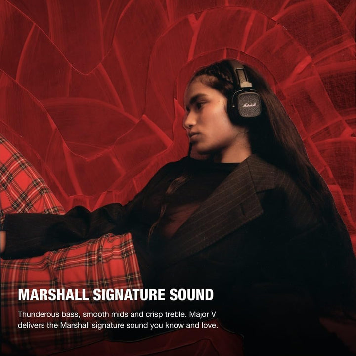 Marshall Major V Bluetooth Kopfhörer, 100 Stunden Spielzeit – Schwarz Schwarz Major V, Schwarz Major