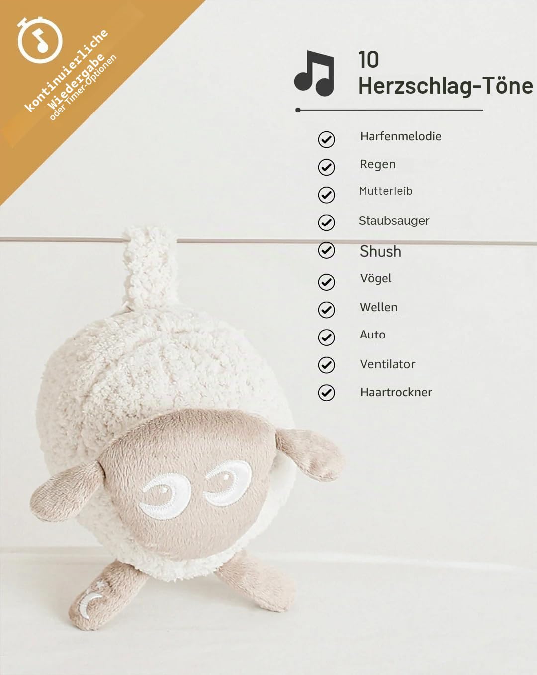 Sweet Dreamers, Wiederaufladbare Ewan Deluxe, Beige | Baby & Kleinkind White Noise Sound Machine | S