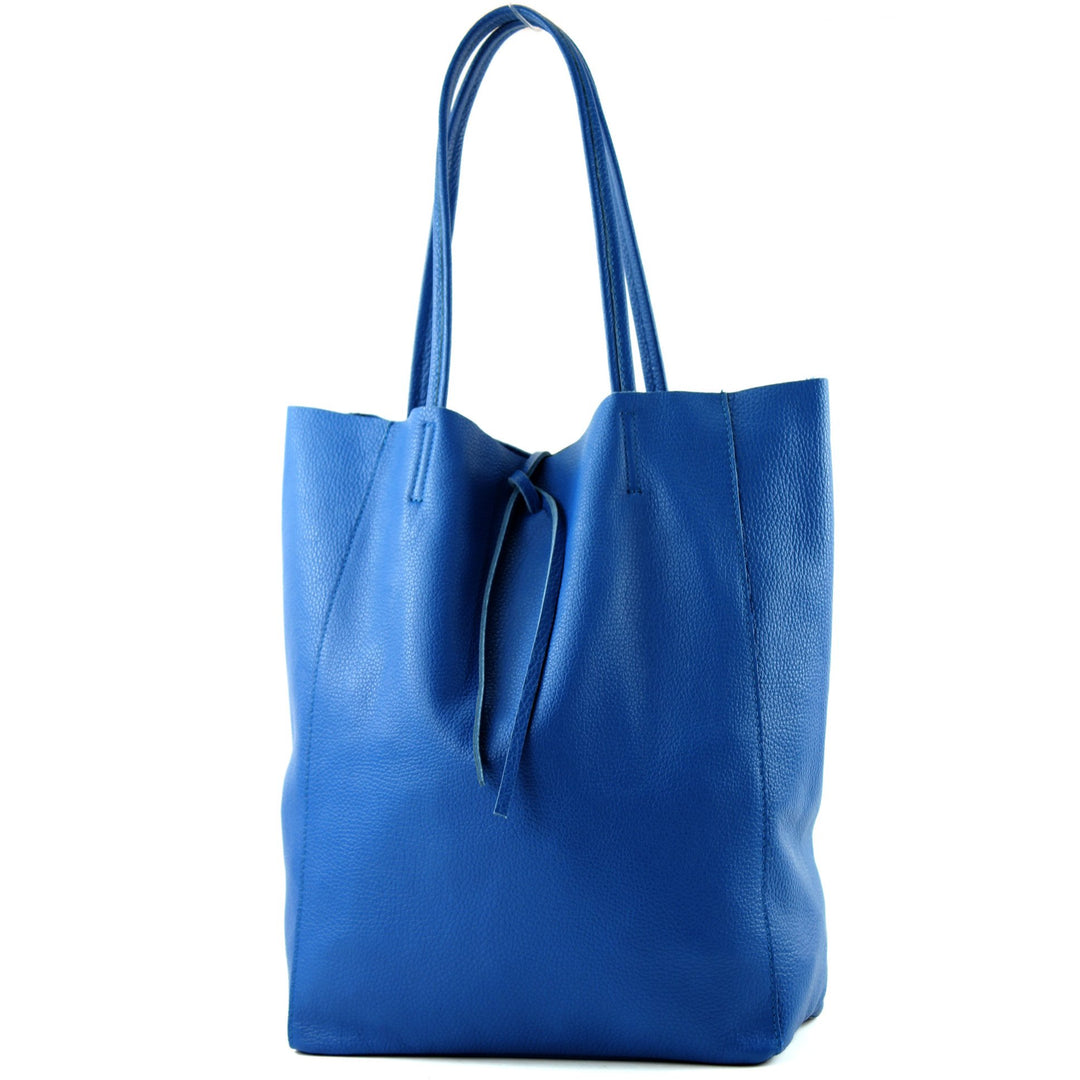 modamoda de T163 Damen Leder Shopper Schultertasche, handmade in Italy Blau2021, Blau2021