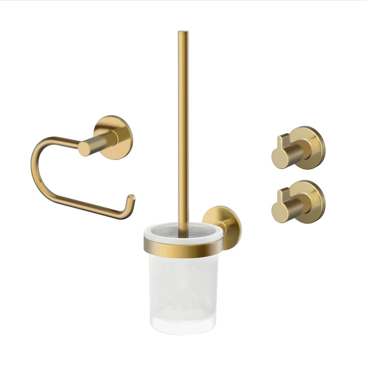 Lenz Bad-Accessoire-Set Juna in Gold – 4-teilig – Toilettenpapierhalter, WC-Bürstengarnitur und Zwei
