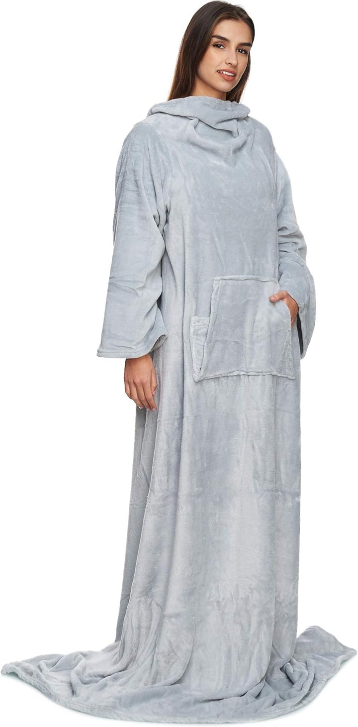 made2trade Weiche Kuscheldecke mit Ärmeln, Bauchtasche und Handyfach - aus fedeleichtem Coral-Fleece