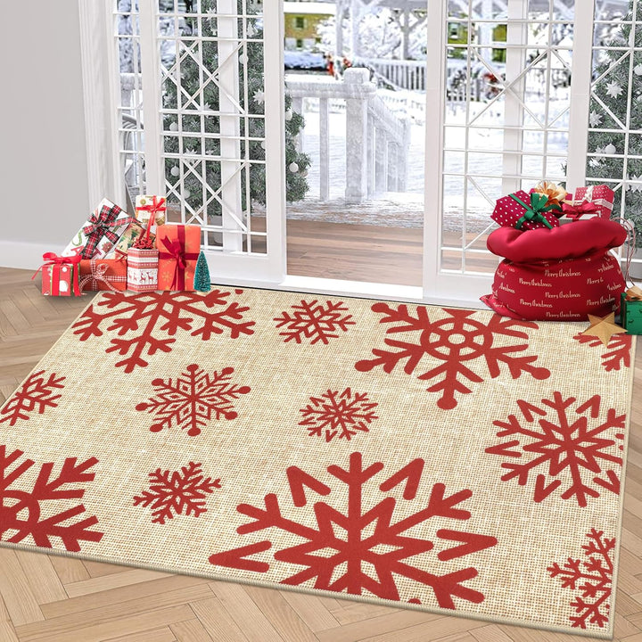 Enyhom Weihnachten Gross Schmutzfangmatte 80 x 120 cm, rutschfeste Maschinenwaschbare Schneeflocken