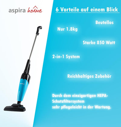 Aspira Home Staubsauger Merlin Pro 2-in-1 Staubsauger Ministaubsauger ohne Beutel mit Hepa Filter (T