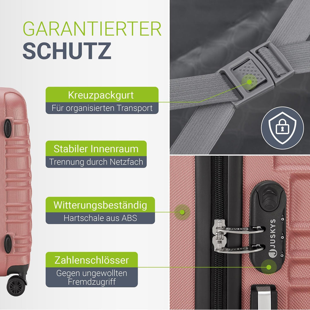 Juskys Hartschale Kofferset Reisekoffer 3 teilig - Zahlenschloss, geräuscharme 360° Rollen gross, Te