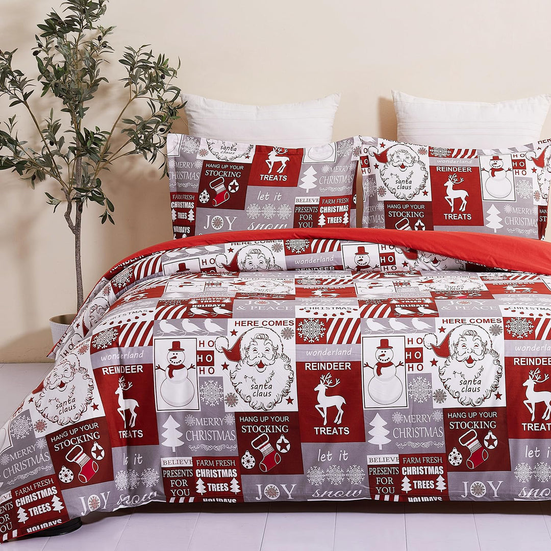 YEPINS Weihnachten Bettwäsche Rot Schneeflocken Mikrofaser Weihnachts Motiv Bettbezug mit Verdeckter