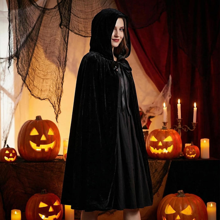 Labellevie Umhang mit Kapuze Lange SAMT Cape Vampir Kostüm Halloween Erwachsener Unisex- Gr. Medium,