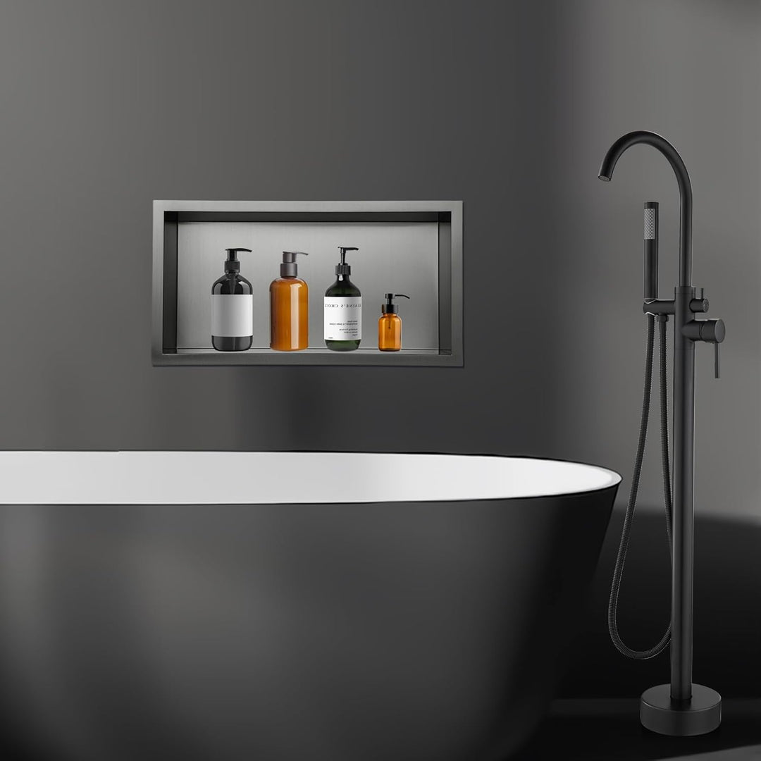 ROVOGO 40 x 20 x 10 cm Nano Schwarz Wandnische Dusche Edelstahl, Eingebettete Duschnische Einzelrega
