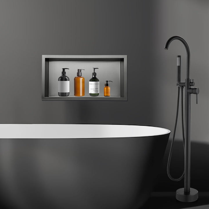 ROVOGO 40 x 20 x 10 cm Nano Schwarz Wandnische Dusche Edelstahl, Eingebettete Duschnische Einzelrega