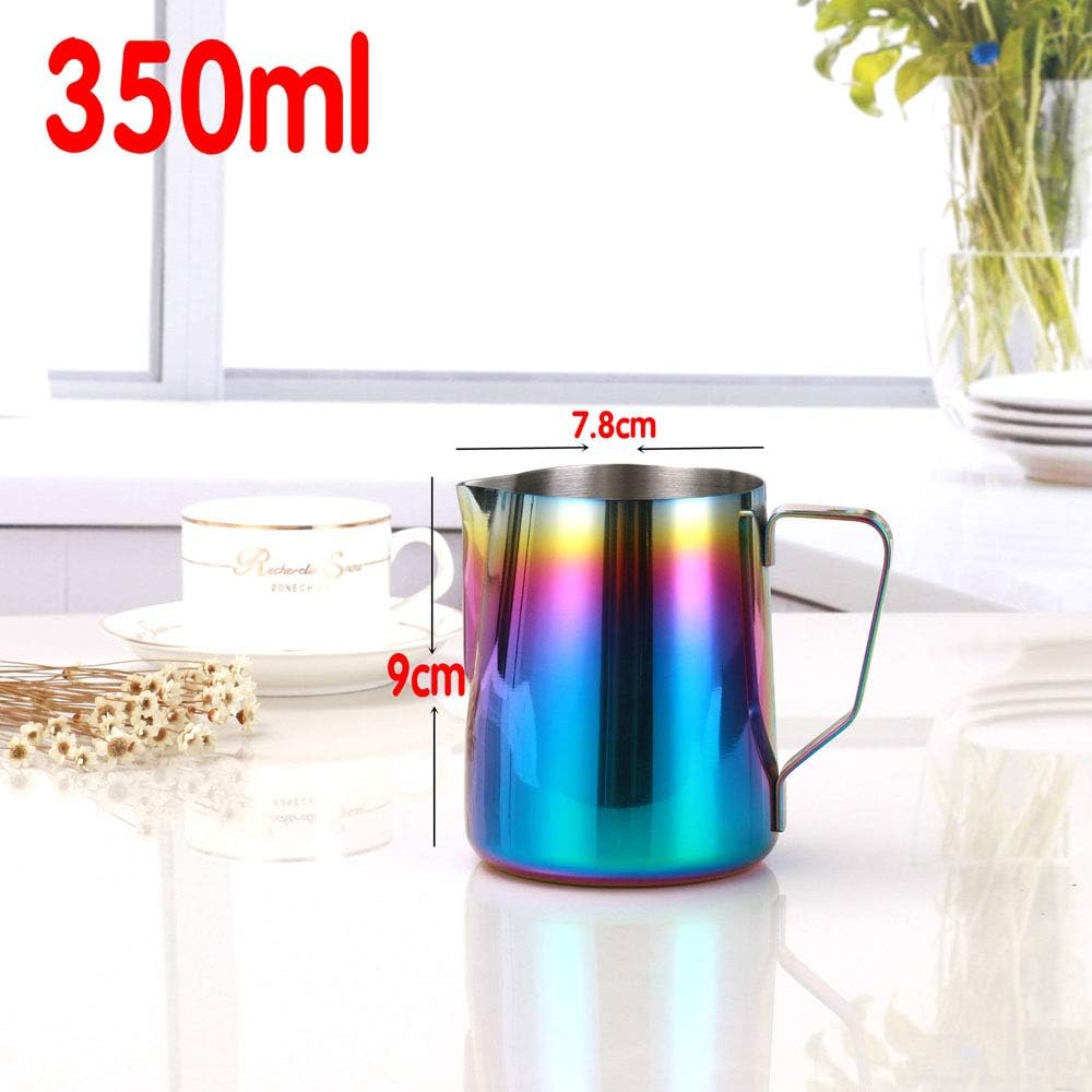 POEFT 350ML Edelstahl Milchschäumkrug überzogen, Espressomilchschaumkrug Kaffeekanne, Latte Art Cup
