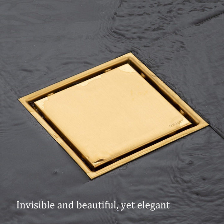 Duschrinne Quadratisch Edelstahl Bodenablauf,15x15 cm Gold Bodenablauf Dusche,Haarfilter 2 in1 Befli