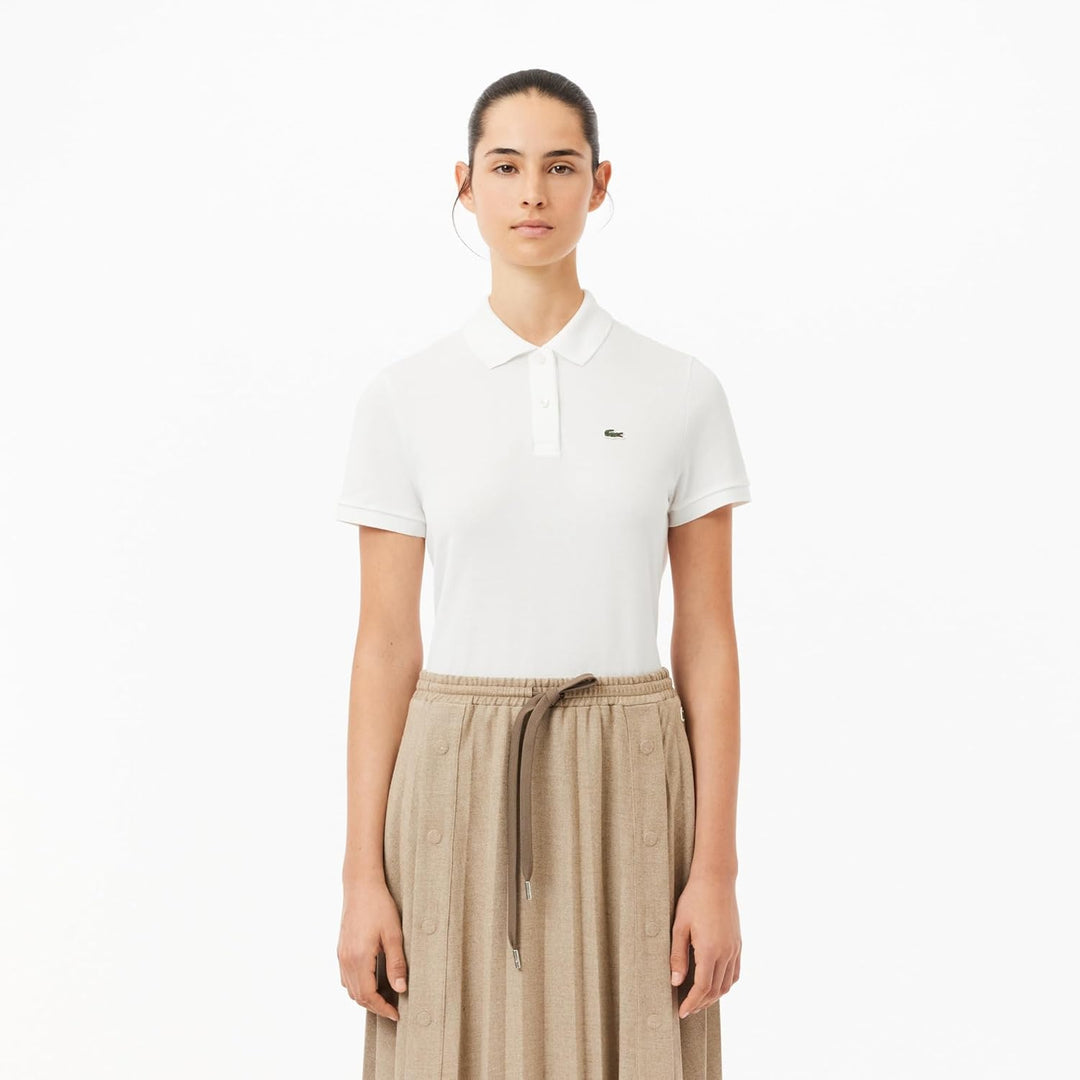 Lacoste Damen Polo-Shirt Kurzarm PF7839, Frauen Polo-Hemd,2 Knopf,Regular Fit 42 Blanc, 42 Blanc