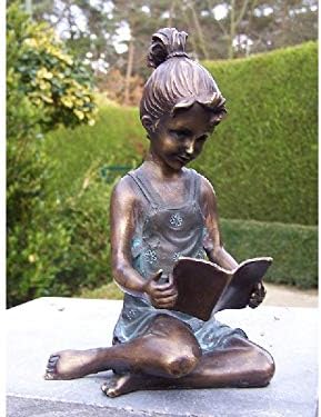 IDYL Bronze-Skulptur Lesendes Mädchen | 18x10x10 cm | Kinderfigur aus Bronze handgefertigt | Gartens