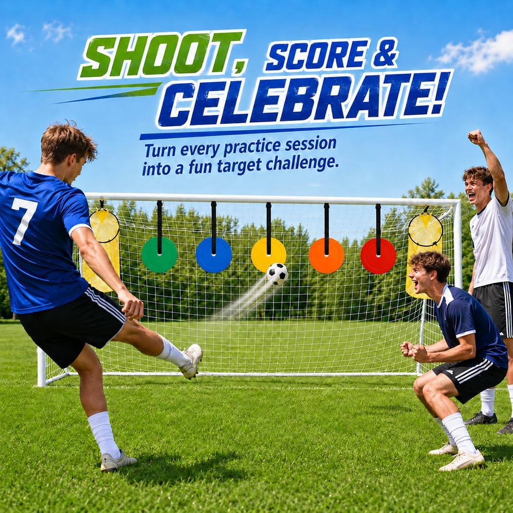2 Stück Fussballtor Zielnetz, 45×59cm Fussball Ziel mit 5 Zielscheibe | Fussballtor Zubehör mit Vers