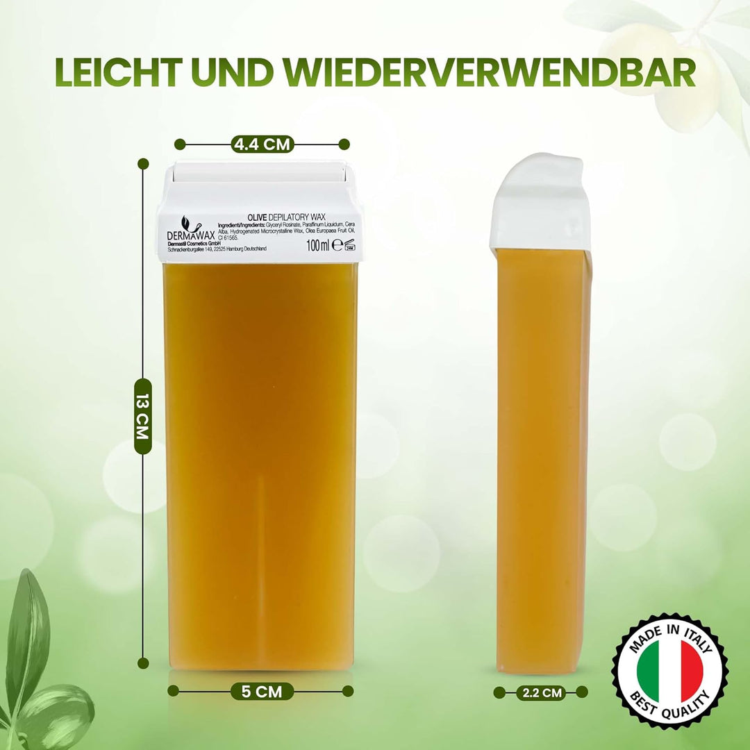 DERMAWAX 6x 100 ml Roll-On Wax Nachfüllset - Warmwachs für empfindliche Haut- ideal für Achseln Bein