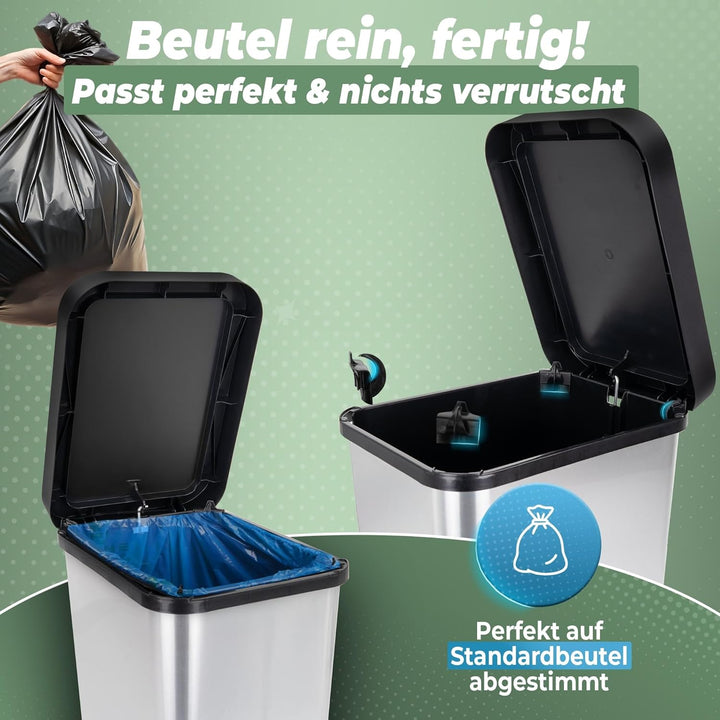 Novaliv 2x Mülleimer mit Deckel - 25L Tretmülleimer - Stabiler Abfalleimer mit Deckel &amp; Fusspedal -