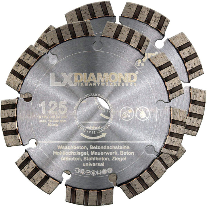 2x Diamant-Trennscheibe Ø 125mm x 22,23mm PREMIUM Turbo Beton Stein Mauerwerk passend für Diamantfrä