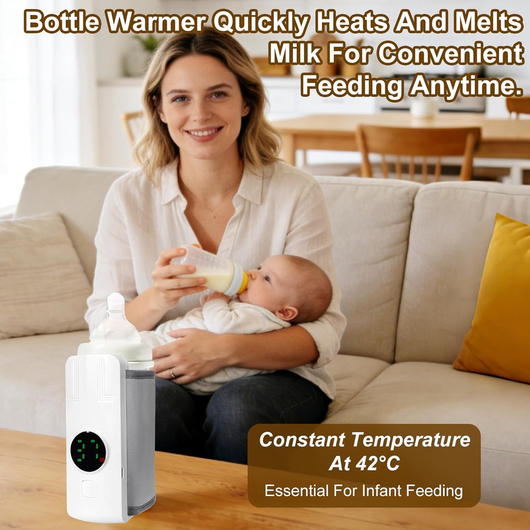 Flaschenwärmer Baby, Unterwegs Babyflaschen Wärmer mit LCD-Display USB-Ladung, 6-Temperaturstufen (3