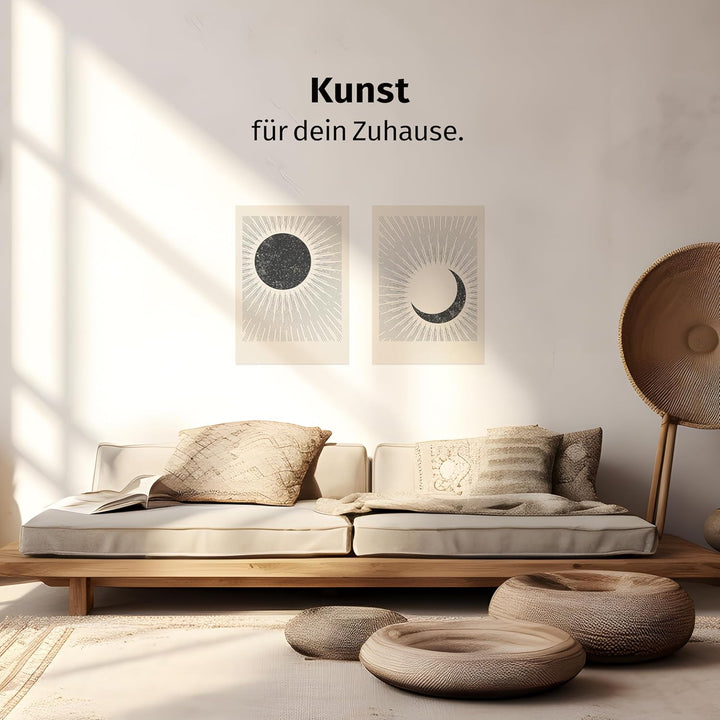 JUNOMI® Sonne und Mond Poster DIN A2, Boho Deko, Minimalistisch, Yoga Zubehör, perfekte Yoga Geschen