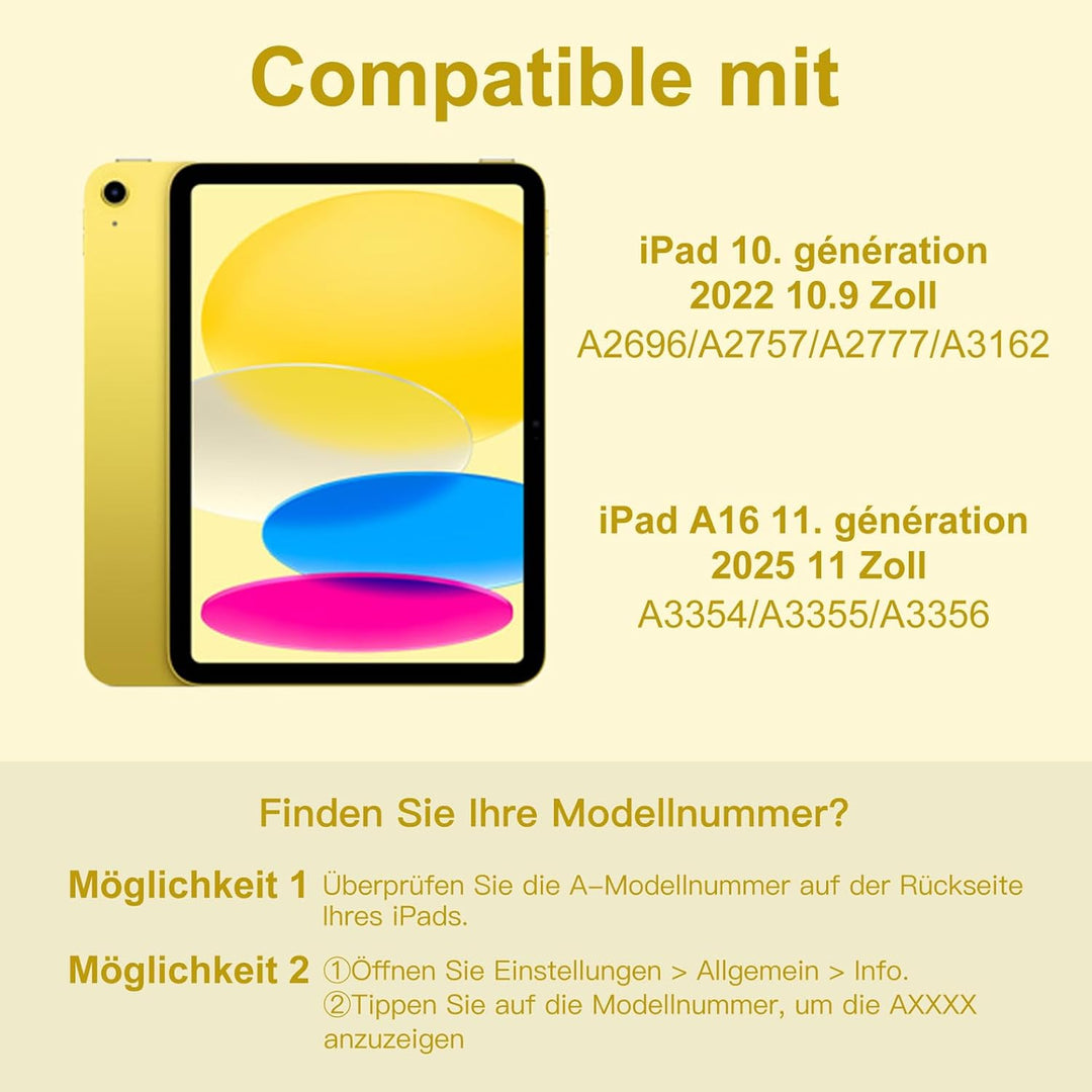 Vobafe Hülle mit Tastatur für iPad A16 11/10 Generation (2025/2022, 11/10.9 Zoll)- 7 Farben Beleucht