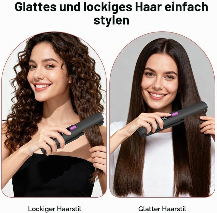2 in 1 Glätteisen, 4500mAh Haarglätteisen, Kabellos Haarglätter, Keramik-Turmalin-Beschichtung, Weni