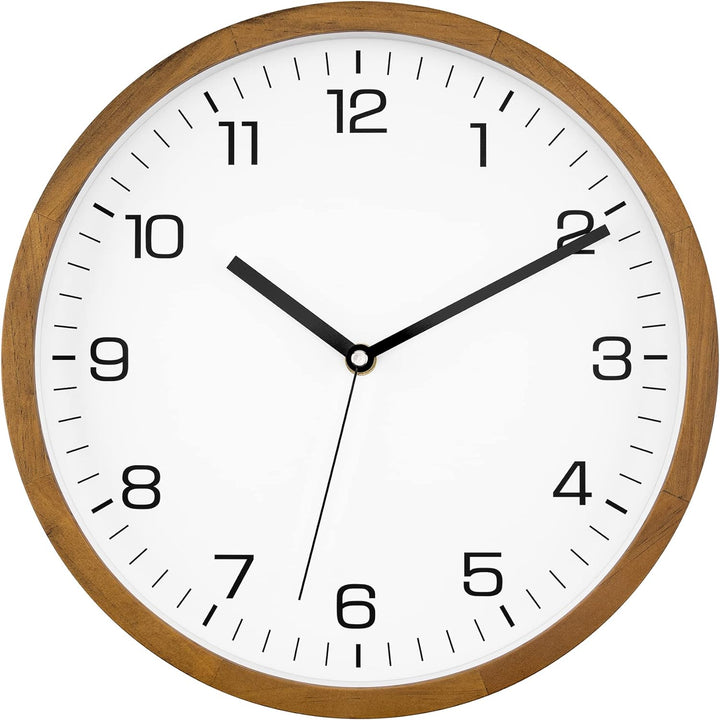 Foxtop Wanduhr Holz Ohne Tickgeräusche 30 cm Grosse Lautlos Wanduhr leicht zu lesen Rund Holzuhr für