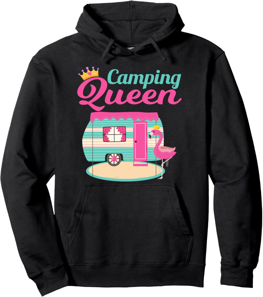 Camping Queen Camping Fan Flamingo und Krone Pullover Hoodie