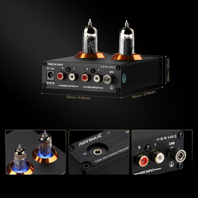 AIYIMA T3 Röhren HiFi MM Phono Vorverstärker für Plattenspieler-Vorverstärker mit Gain-Stereo-Audio