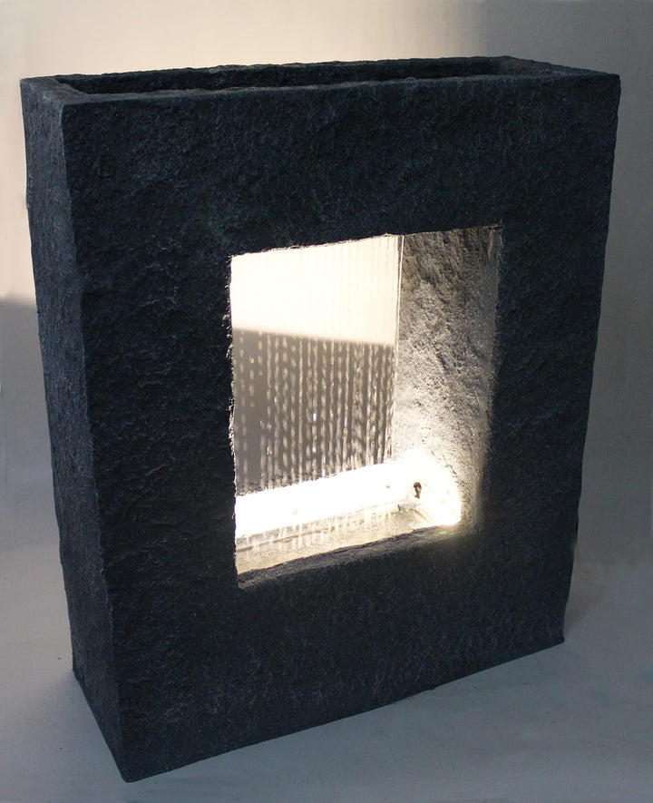 Gartenbrunnen mit LED Beleuchtung 65x53 cm Zimmerbrunnen Brunnen Steinoptik Regen Wasserfall eckig w