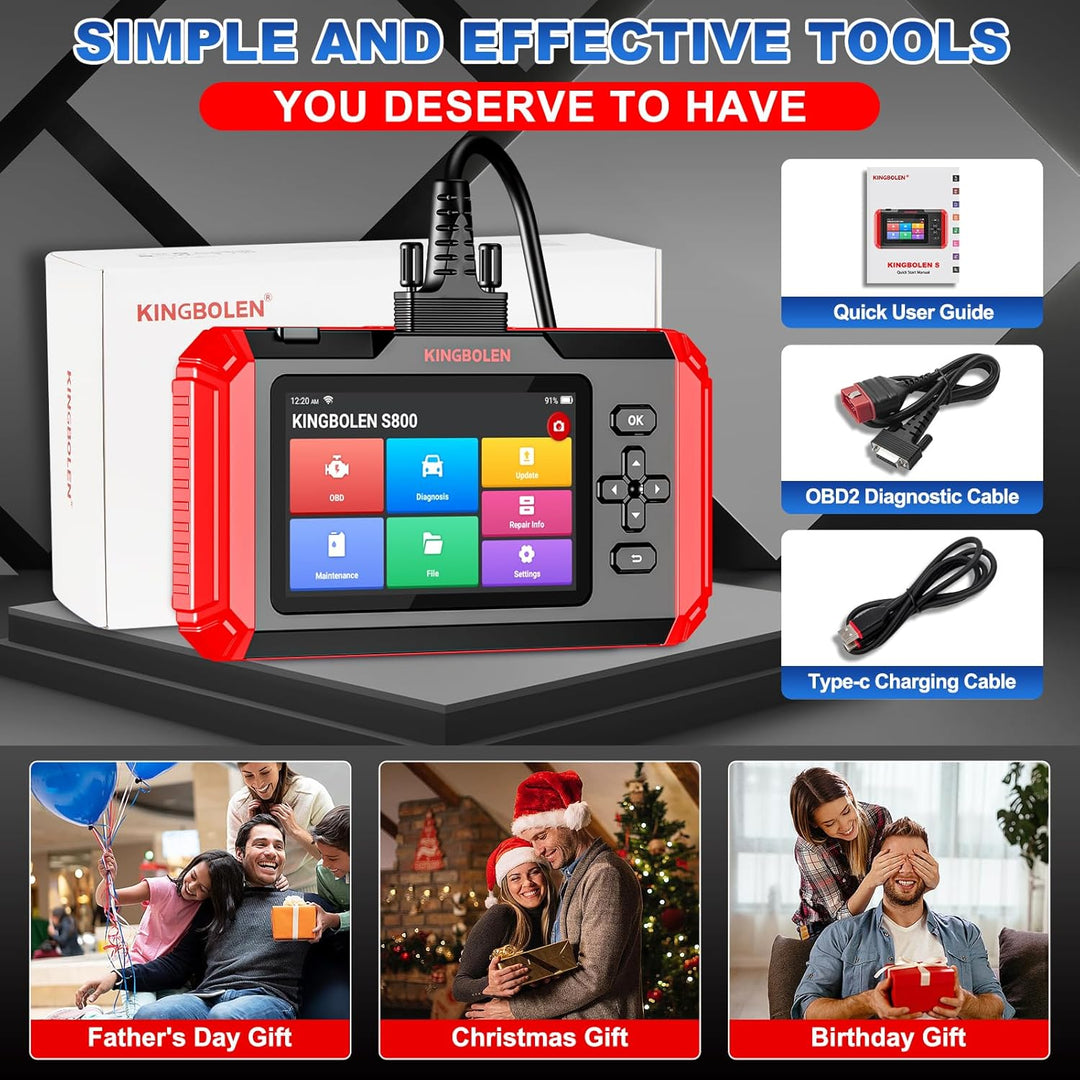 KINGBOLEN S800 OBD2 Diagnosegerät, KFZ-Codeleser Für 4 Systeme Motor/Getriebe/ABS/SRS Und 15 Zurücks