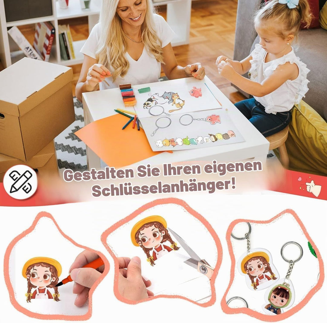 WOOWAIR 225 Stück Schrumpffolie Set Schlüsselanhänger, Schrumpffolie für Kinder und Erwachsene, Schr